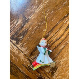 Vintage Angel Ornament Riding Rainbow Shooting Star Playing Violin Wings Ceramic